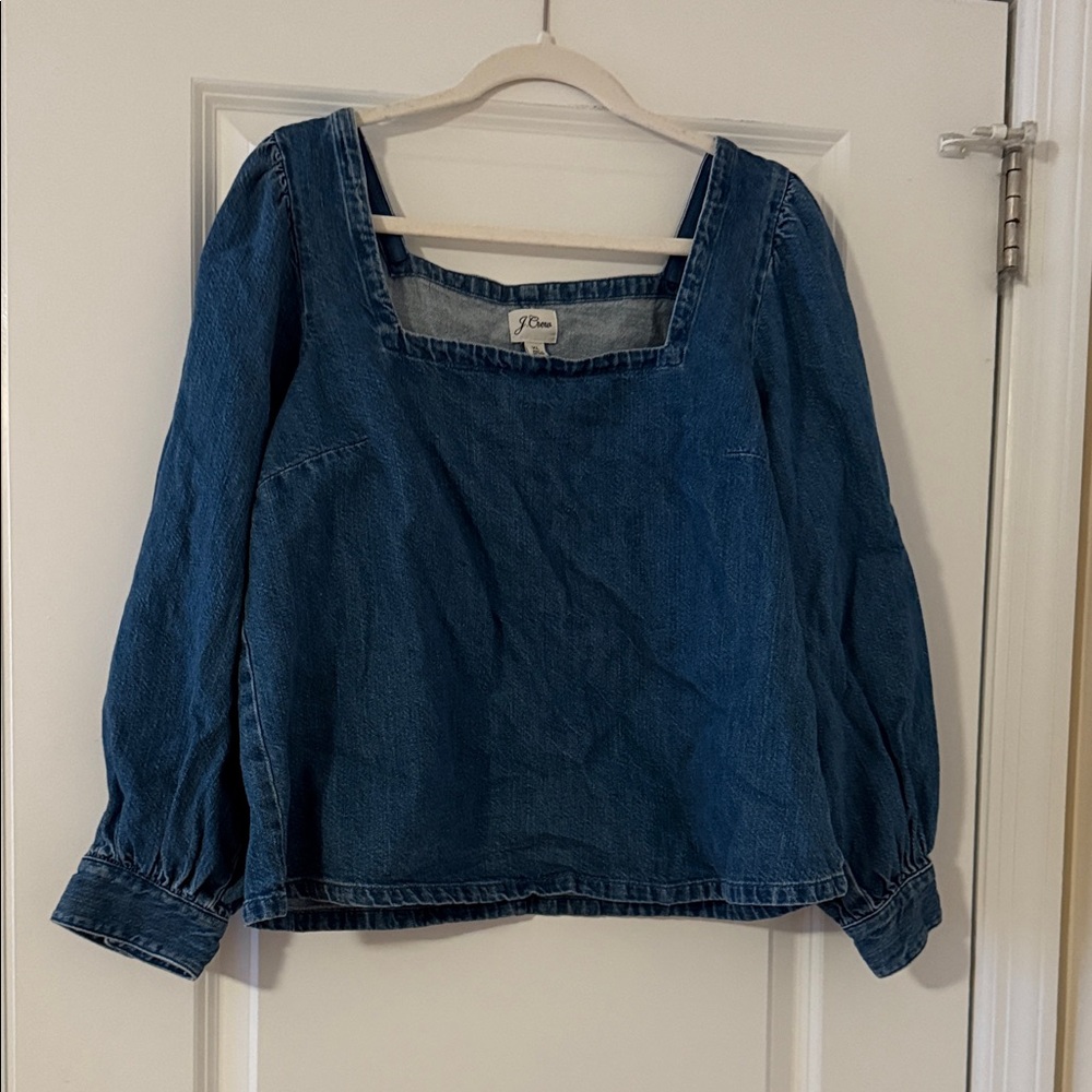 NWT j.crew chambray denim cotton linen blend square next top xl extra large